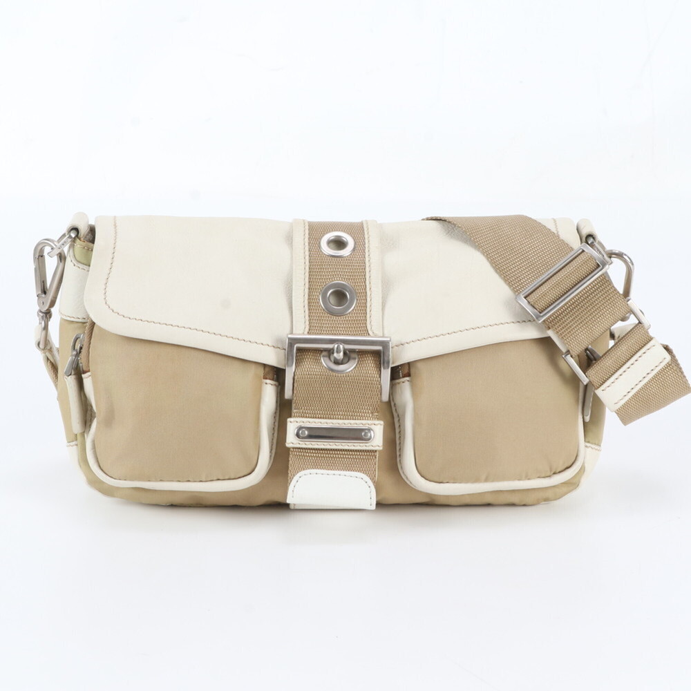 PRADA Cream Leather Messenger Shoulder Bag